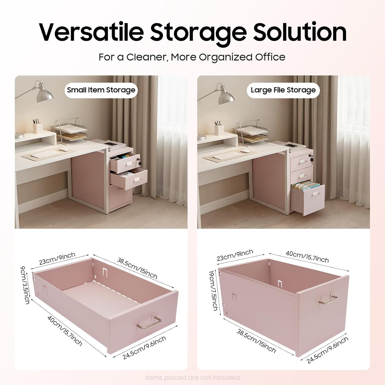 3-Drawer Vertical File Cabinet, Pink Metal Mobile File Cabinets with Lock, Filing Folders Storage Cabinet Under Desk for Home Office, 11" L * 16" W * 18.3" H