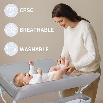 Gentle Monster Baby Folding Portable Changing Table, 4-Level Adjustable Height Diaper Changing Station Table for Nursery with Safety Belt, Double Storage Bag, Headrests & Diaper Pad