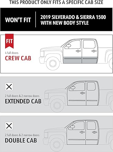 Miniatura 3 de MaxMate Armadura lateral compatible con Chevy Silverado GMC Sierra 1500 2007-2018 2007-2019 2500 3500HD 2019 LDLimited  Crew Cab  AM2C20128MX