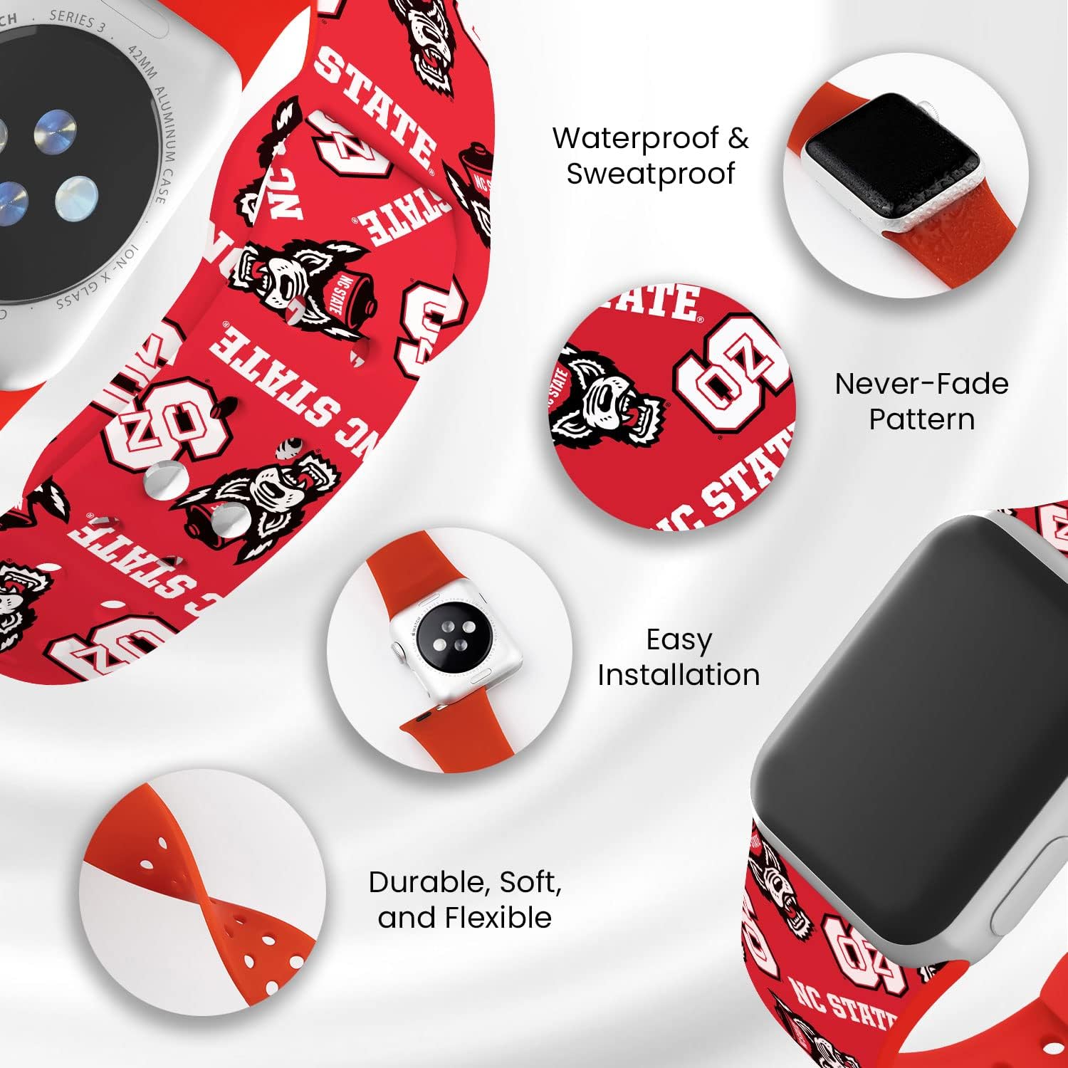 Affinity Bands North Carolina State Wolfpack HD NCAA Watch Band Compatible with Apple Watch - All Series