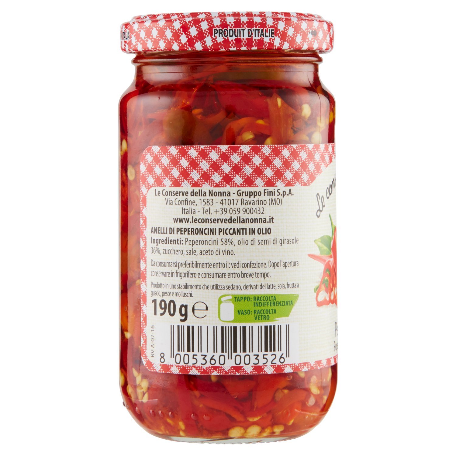 Le Conserve della Nonna Peperoncini Italiani Sott'Olio Pepic Anelli - 190 gr - [confezione da 3]