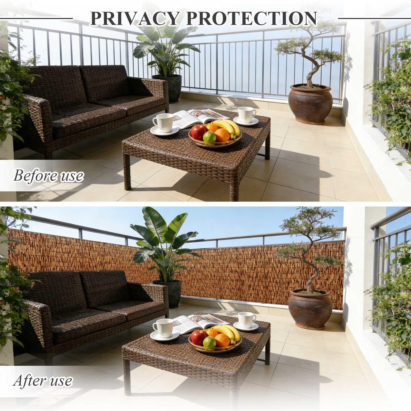 Recinzione Canne Naturali 50-160cm Di Altezza Canne Di Bambu per Esterno Canniccio,Canne Recinzione Per Giardino, Schermo Protezione Privacy Decorativo Per Piscina Terrazza Patio(Carbonized,140x500cm)