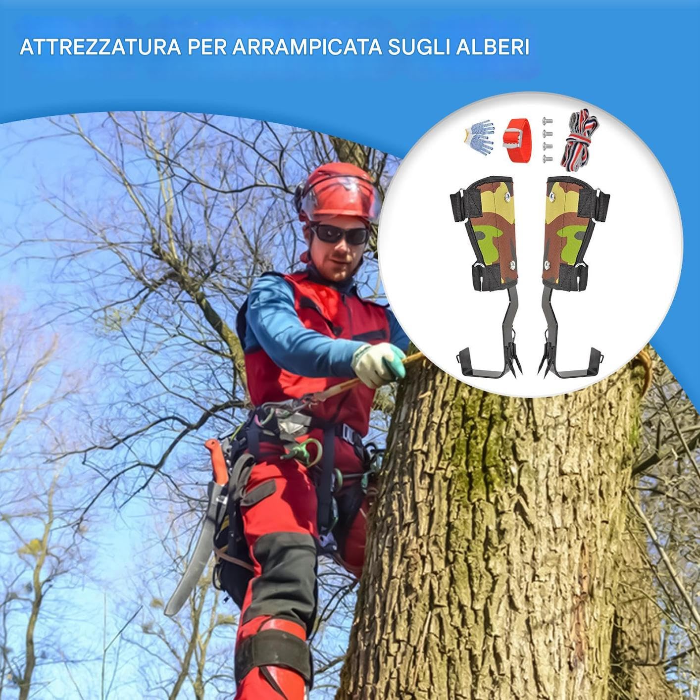 Generico Ramponi Per Arrampicata Su Alberi - Set Attrezzatura Scalata | Scarpe Artiglio Gatto Con Viti E Cinghie | Per Lavori Boschivi, Raccolta Frutta, Caccia E Salvataggio, Antiscivolo