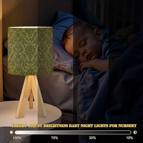 Miniatura 6 de Tripod Table Lamp Green Retro Bedside Lamps Small Lamp Nightstand Lamp with Linen Lampshade Table Lamps for Bedroom Livingroom Nursery