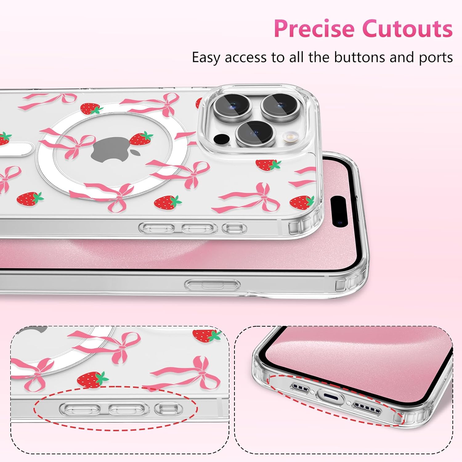 ZTOFERA for iPhone 13 Pro Max Magnetic Case Clear,Cute Love Heart Ribbon Bow Tie Aesthetic Phone Case,Transparent Trendy Slim Soft Shockproof Protective Phone Cover for Women Girls,Blush - Image 3