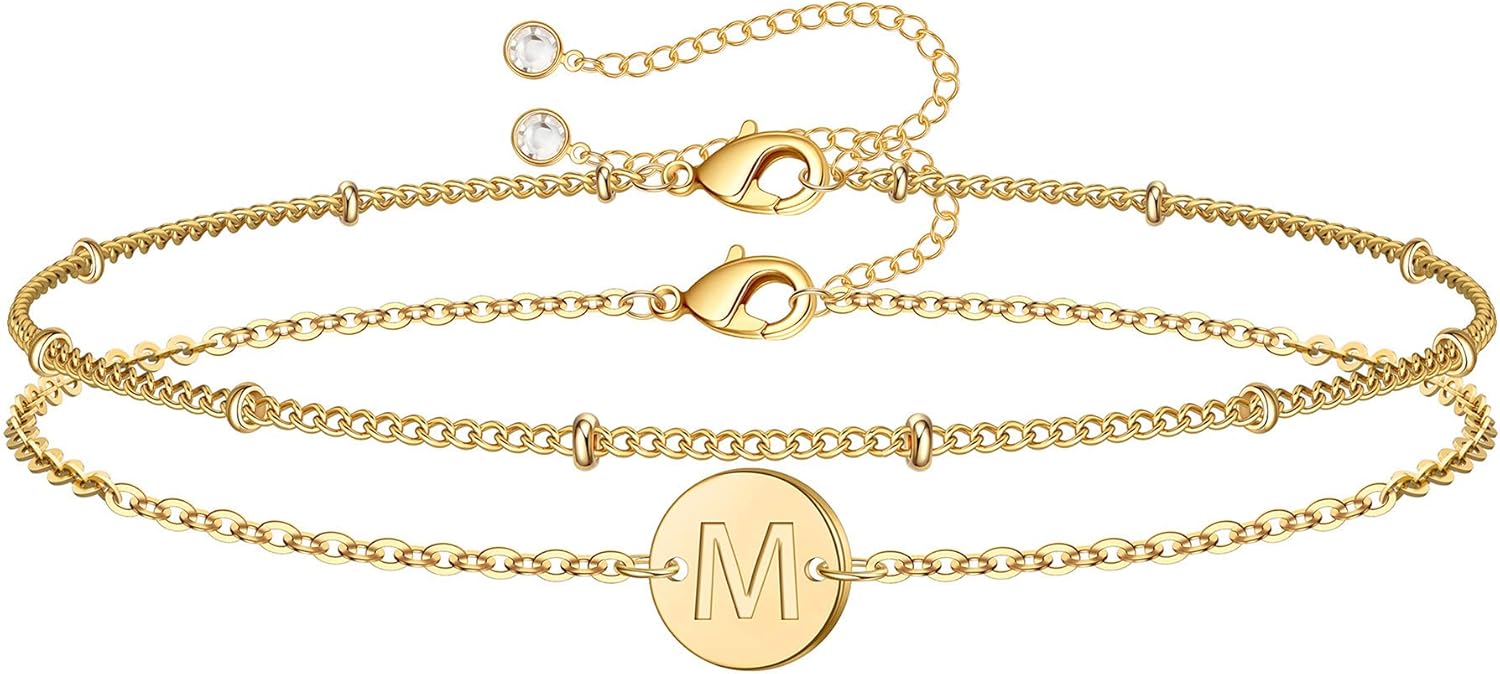 Gold initial bracelets for women dainty 14K plated jewelry