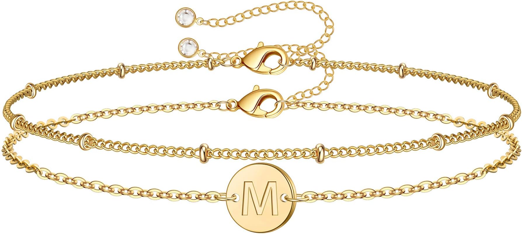 - MONOZO Easter Basket Stuffers for Kids Teen Girls Gold Initial Bracelets - Dainty 14K Gold Plated Layered Beaded Letter Bracelet 26 Alphabet Disc Monogram Initial Bracelets for Women Easter Gifts