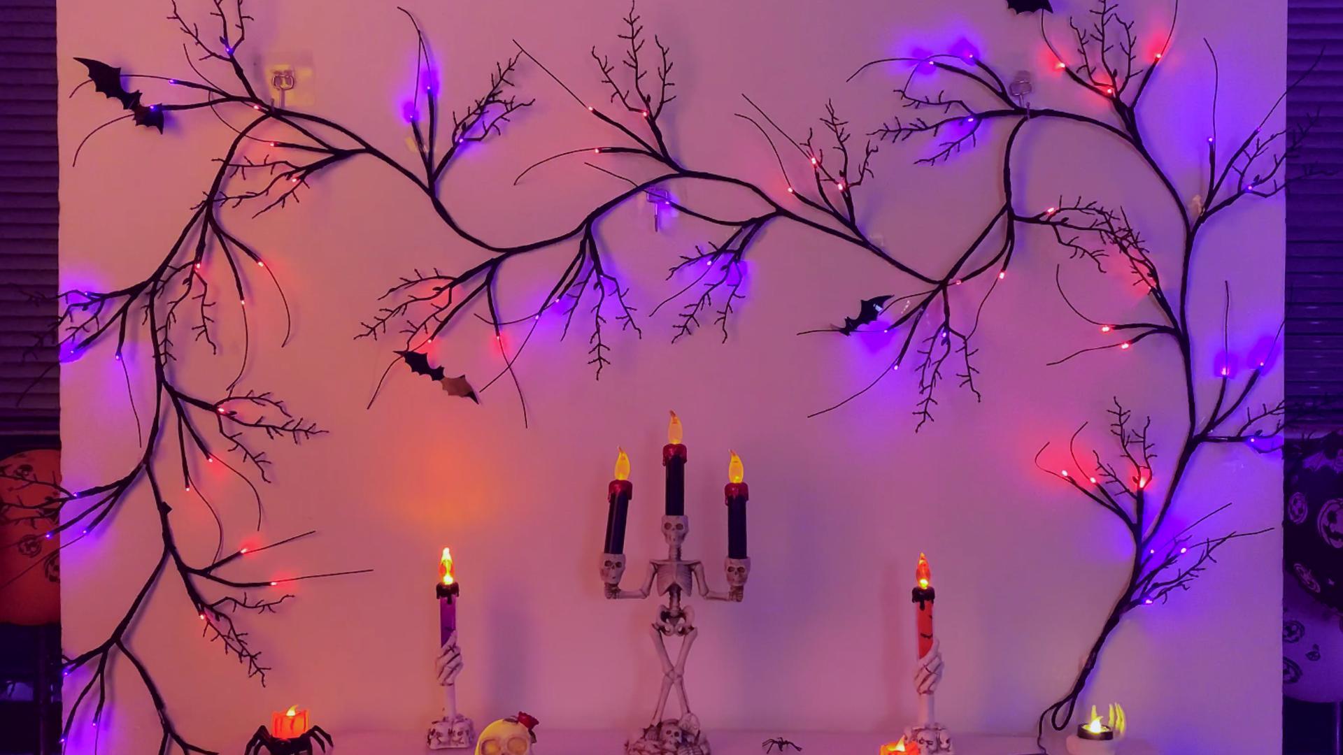 Extra Long 9 Ft Halloween Willow Vine Garland – 72 LED Lights With 24 Purple Berries, Battery Operated, 8 Modes