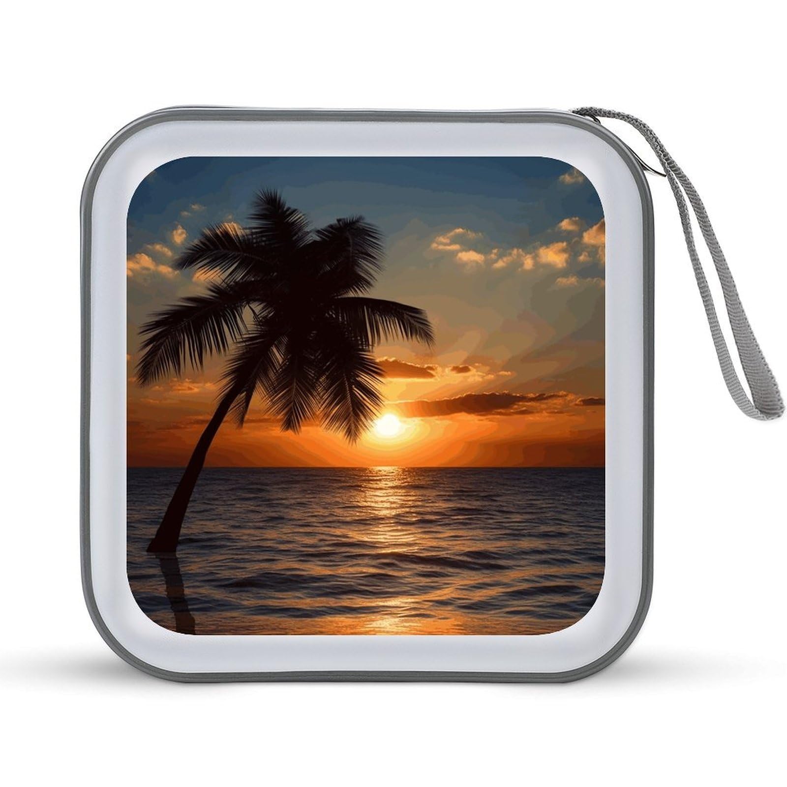 VstaDank Sunset Palm Tree Ocean CD Case 40 Capacity Protective DVD Case Zippered Portable CD Collection Bag DVD Box Holder with Handle for Movies Blu-ray Audio Disc Music