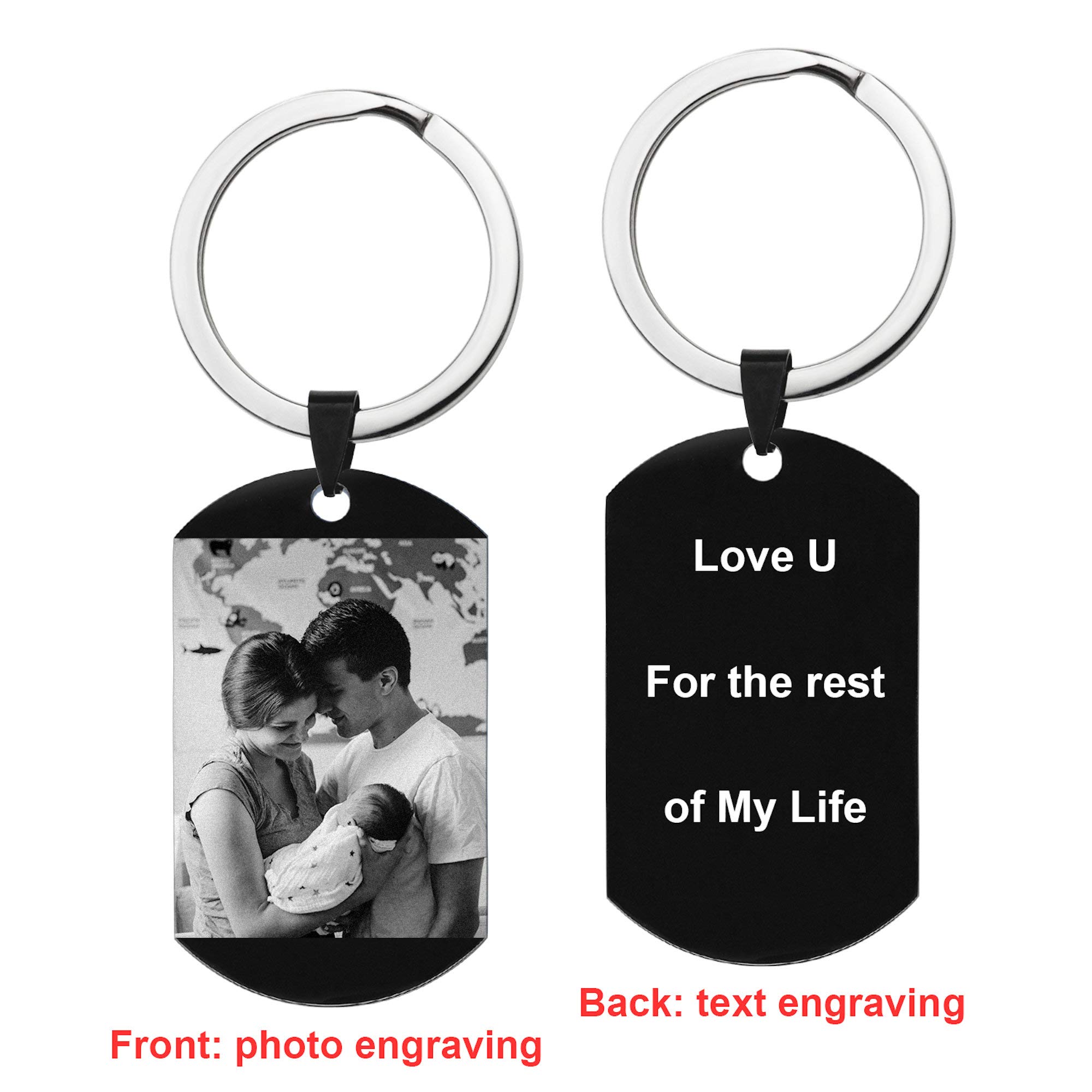 Personalizado grabado personalizado foto texto perro etiqueta colgante llavero azul