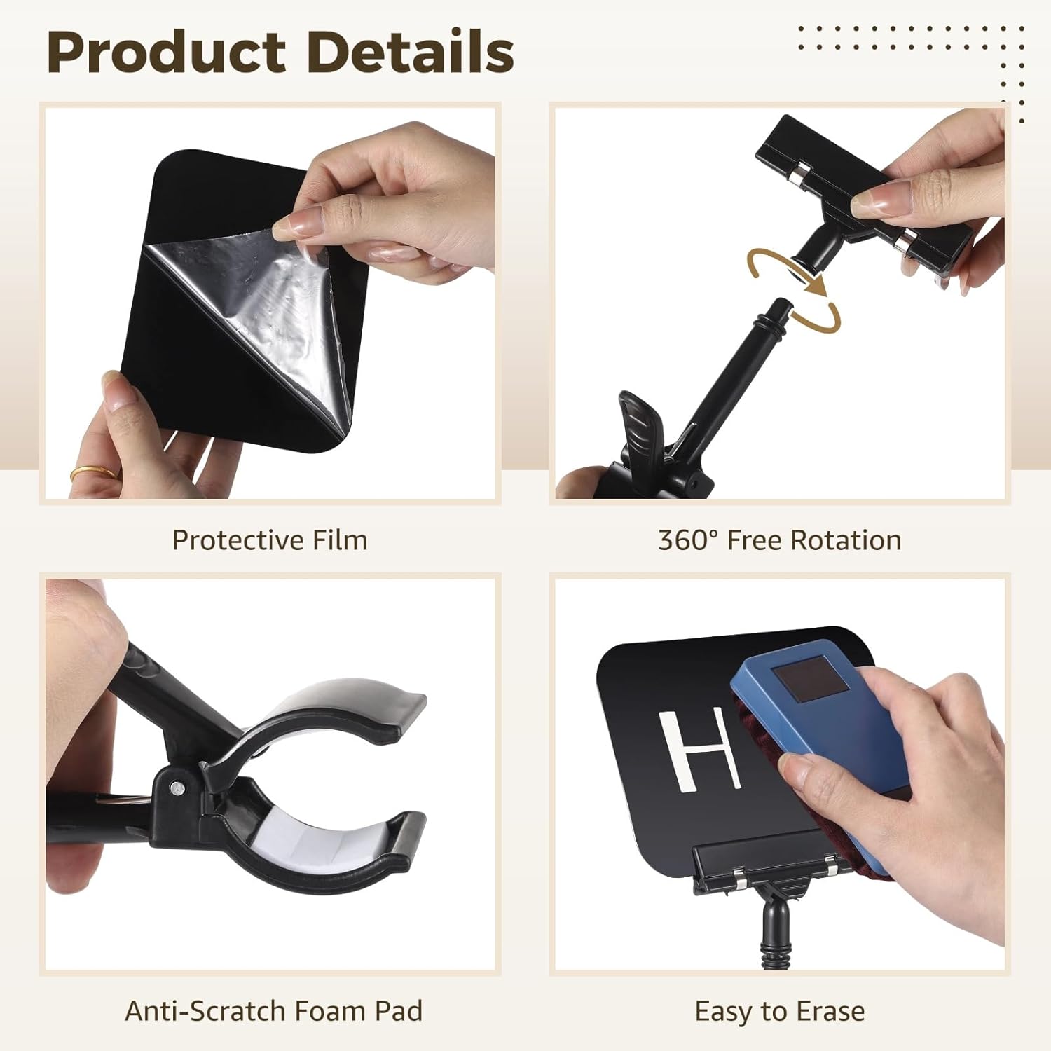 30 Pack Rotating Clip Sign Holders, Clip Holder Chalkboard Sign Price Tag Display, Erasable Black Plastic Sign Clip, with Markers & Erasers for Cafe Store