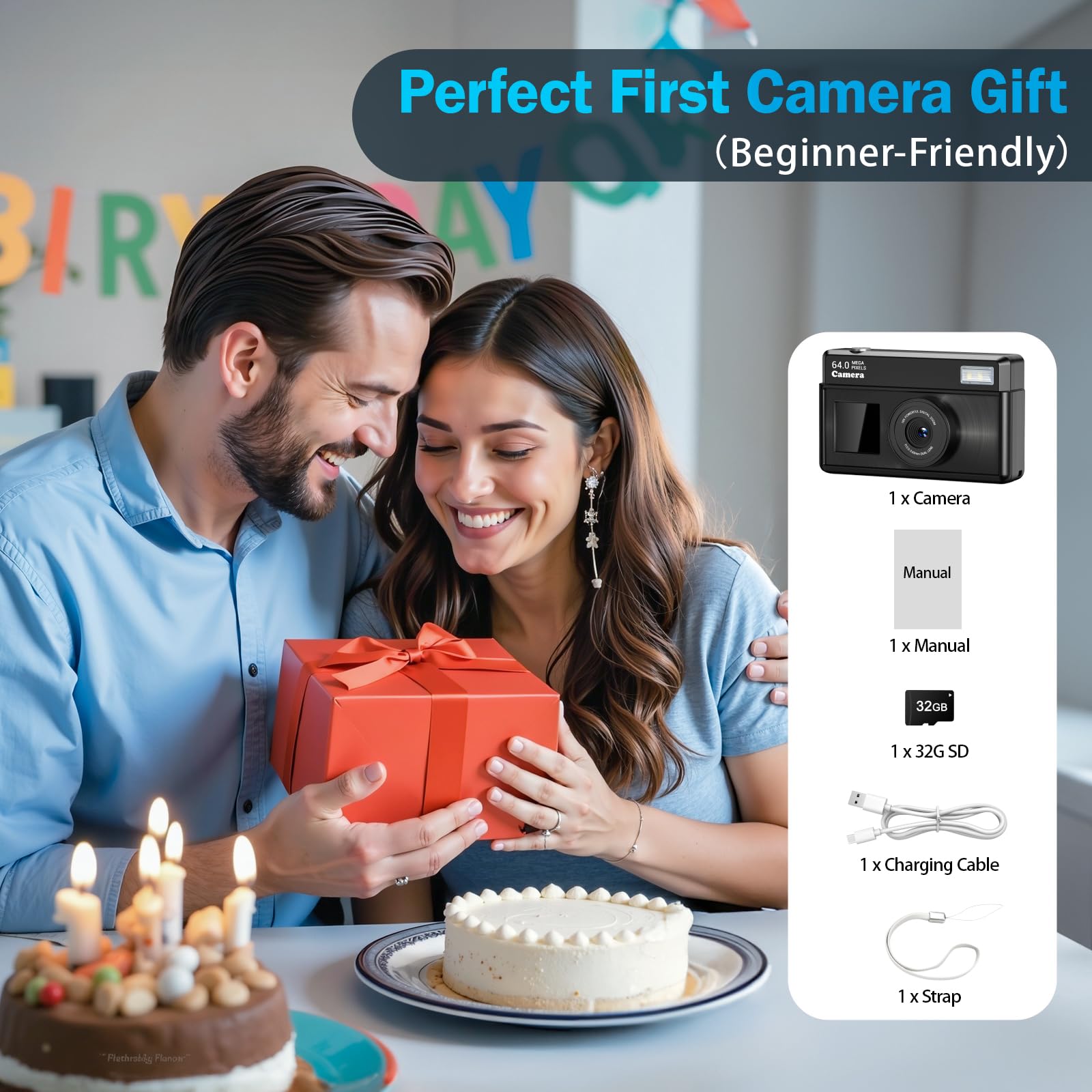 Macchina Fotografica Digitale, Fotocamera Digitale Compatta 4K 64MP, Scheda da 32 GB, Anti-vibrazione, Zoom 18X, Videocamera per Vlogging per Adolescenti, Principianti, Adult (Nero)