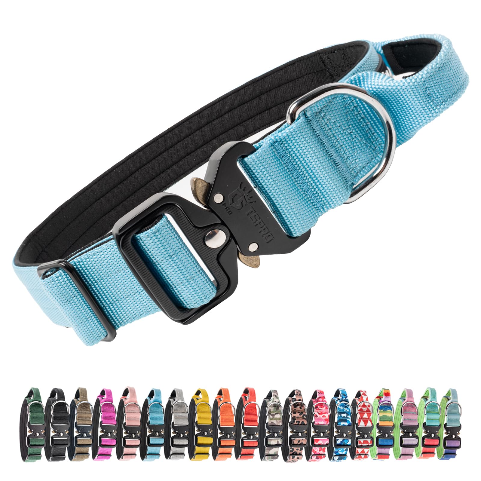 Collier tactique chien anti-fugue bleu L réglable pour maîtriser les grands chiens