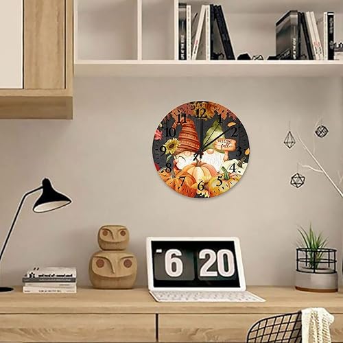 Miniatura 4 de Gnomo de bienvenida de 10 pulgadas con diseño de calabaza, reloj de madera de cuarzo de calidad, sin tictac, gnomos de calabaza de otoño, decoración