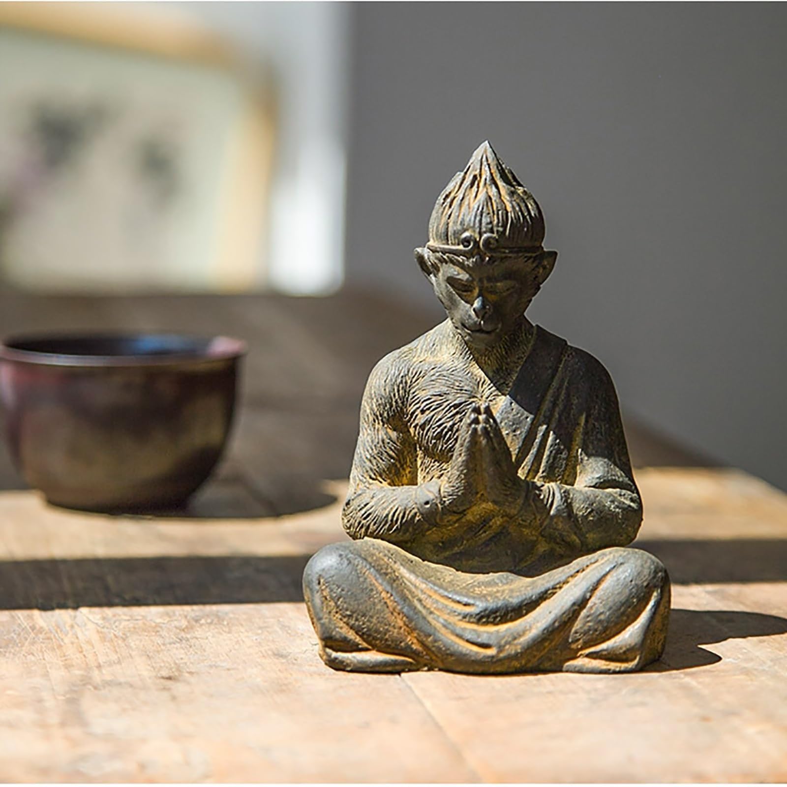 Ornament Sculpture - Art Statue - Black Myth Wukong Goku Action Figure,Journey To The West Buddha Monk Sculpture Sun Wukong Staff,Monkey Ornaments Sculpture Office Study Bedroom Decoration(A 3.7IN)