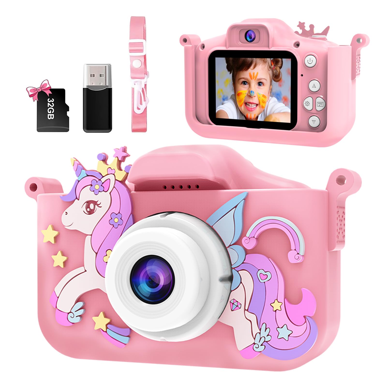 Juguetes de cámara para niños para niños y niñas,Fulkeley Cámara Fotos Infantil,1080P HD Pantalla con Tarjeta SD de 32 GB,USB un Lector de Tarjetas,cumpleaños de para niños de 3 4 5 6 7 8 9 10 años