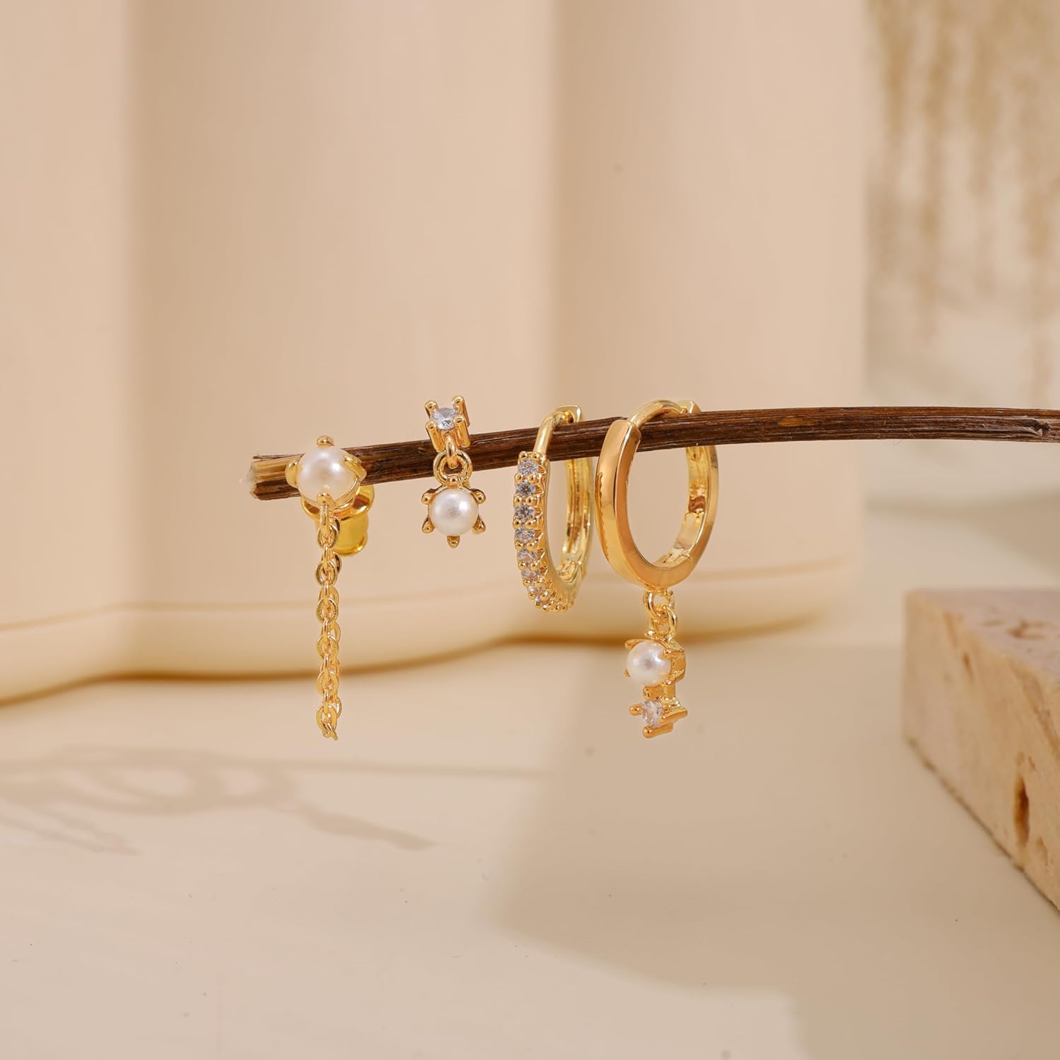 Gold Hoop Earrings for Women Trendy, Dainty Gold Stud Earrings 14K Gold Plated CZ Huggie Hoop Earrings Set Small Dangle Earrings Cute Cartilage Earring Sets for Multiple Piercing Jewelry Gifts - Image 7