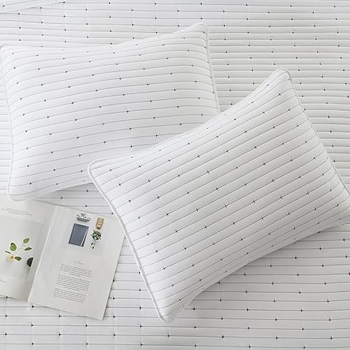 Miniatura 6 de GREAGLE Juego de edredón tamaño Queen, juego de colcha ligera de tamaño matrimonial con 2 fundas de almohada (20 x 26 pulgadas) (blanco, 90 x 90