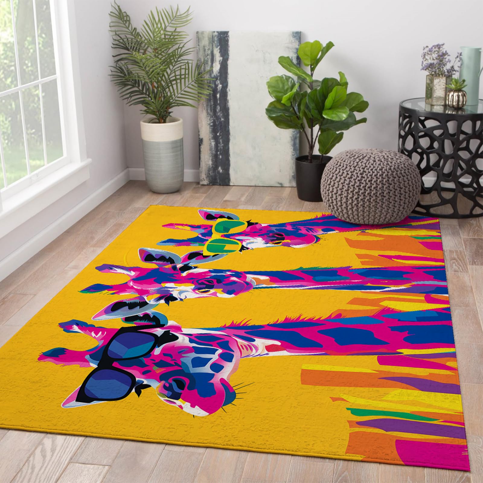 Kolorowy dywan z żyrafy, z kreskówki, lekki, nadający się do prania, nadaje się do prania w pralce, miękki w dotyku, 200 x 300 cm