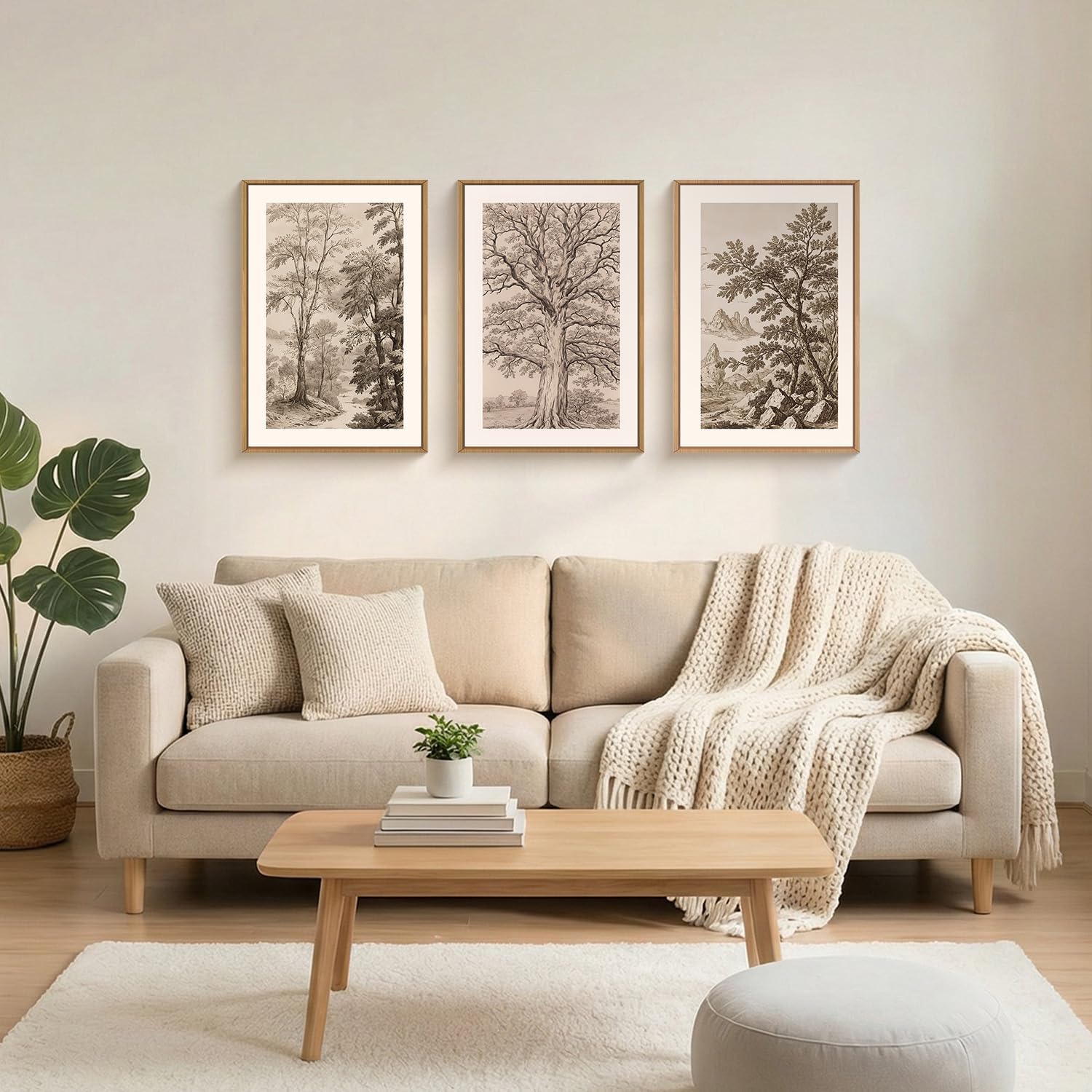 Aryroi Large Vintage Tree Sketch framed Canvas Wall Art,Brown and Beige Botanical Wall Decor,Natural Forest Artwork,Textured Landscape Art Print for Living Room,Bedroom,Office- 16"x24"x3 Vintage Natural Forest Wall Art 16"L x 24"W