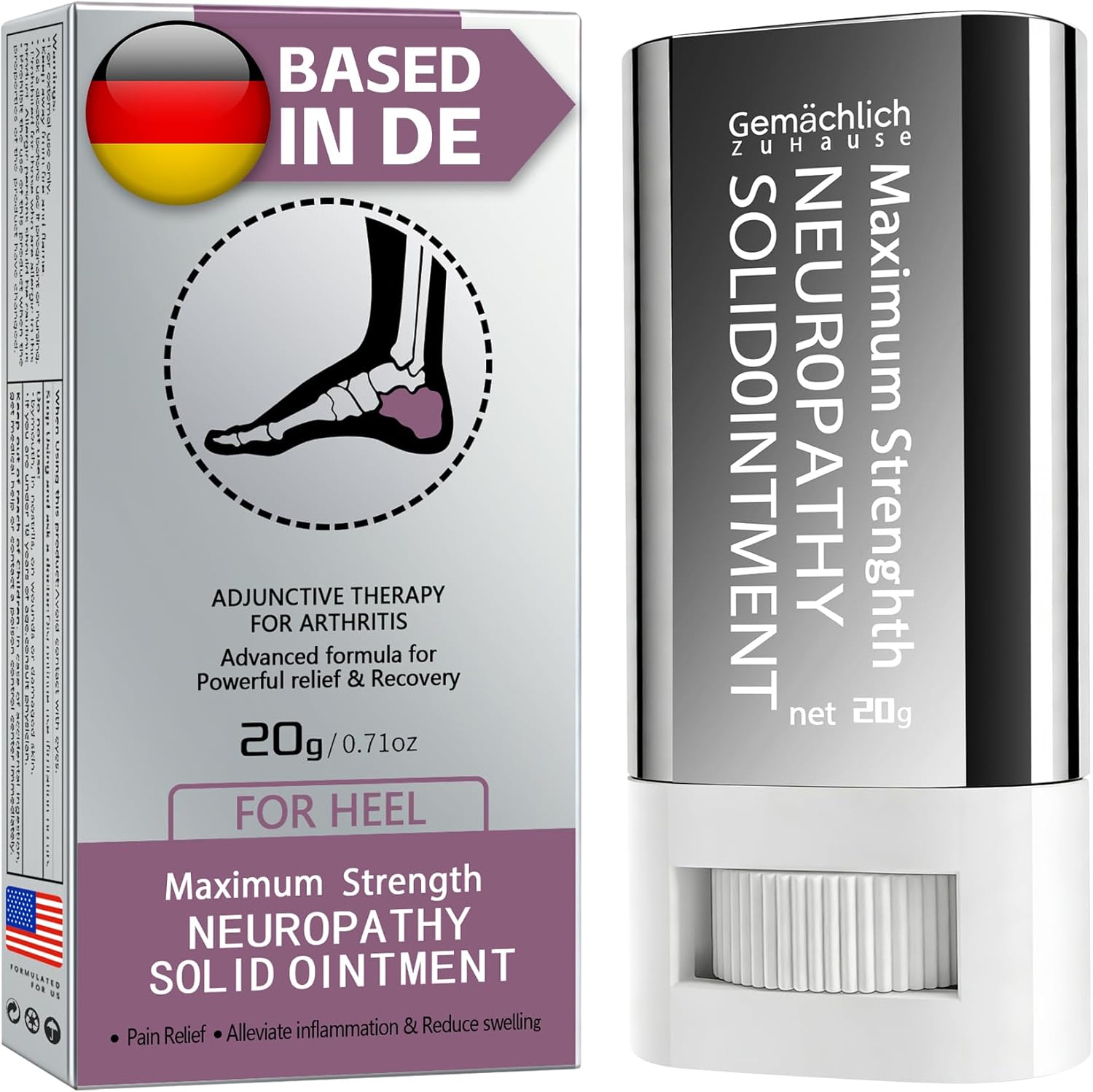 NDC Listed Heel Pain Relief Arnica Gel Stick GMP Grade OTC Salve with Camphor and Hypericum Perforatum Oil for Foot Neuropathy Burning Tingling and Bruises 0.71oz