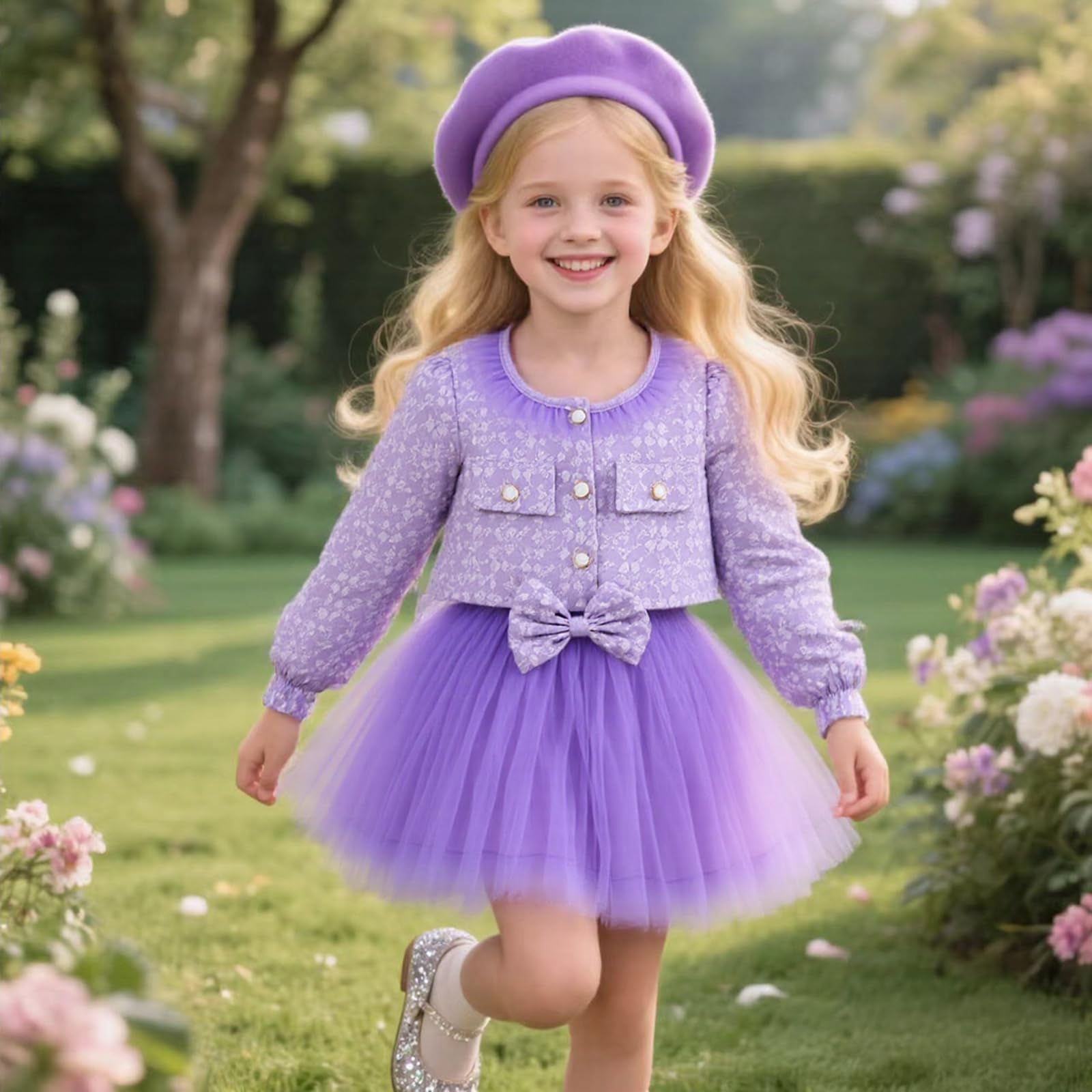 Yanmucy Ragazze Abiti e Cappotto Set 2 Pezzi Textured Stampa Floreale Abiti Manica Lunga Cardigan Neonata Vestiti per 2-8 Anni