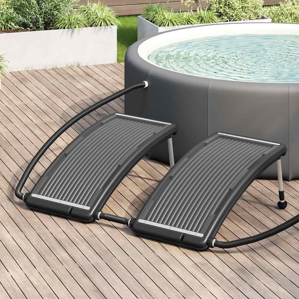 Lot de 2 panneaux solaires incurvés de piscine - 110 x 65 cm - Noir - HDPE PC - Aluminium - Avec pieds et tuyaux réglables - Pour piscine hors-sol et eau chaude
