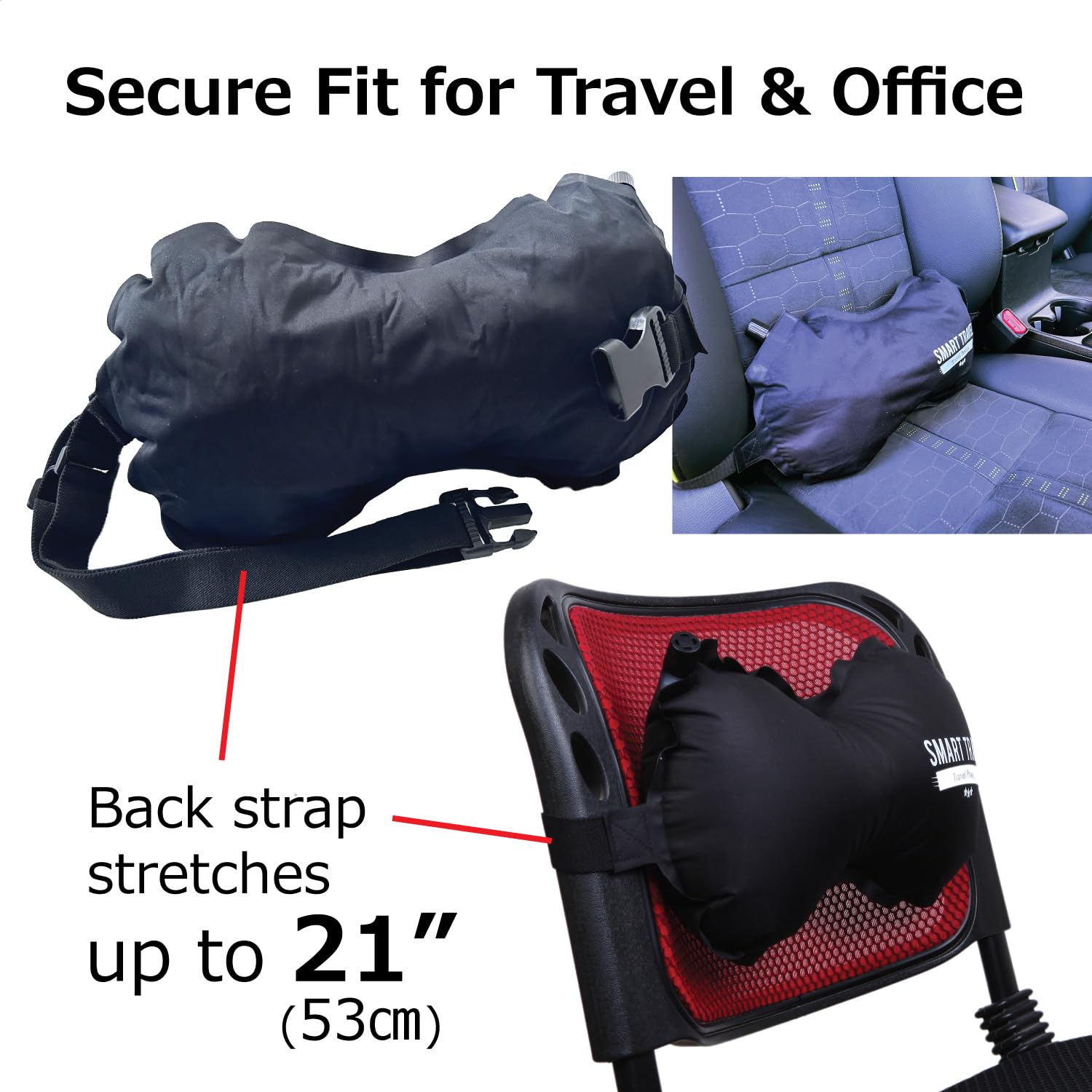 SmartTravel Travel Products Aufblasbares Lendenwirbelstützkissen für Flugzeug & Büro - Festes, verstellbares Rückenkissen für lange Flüge