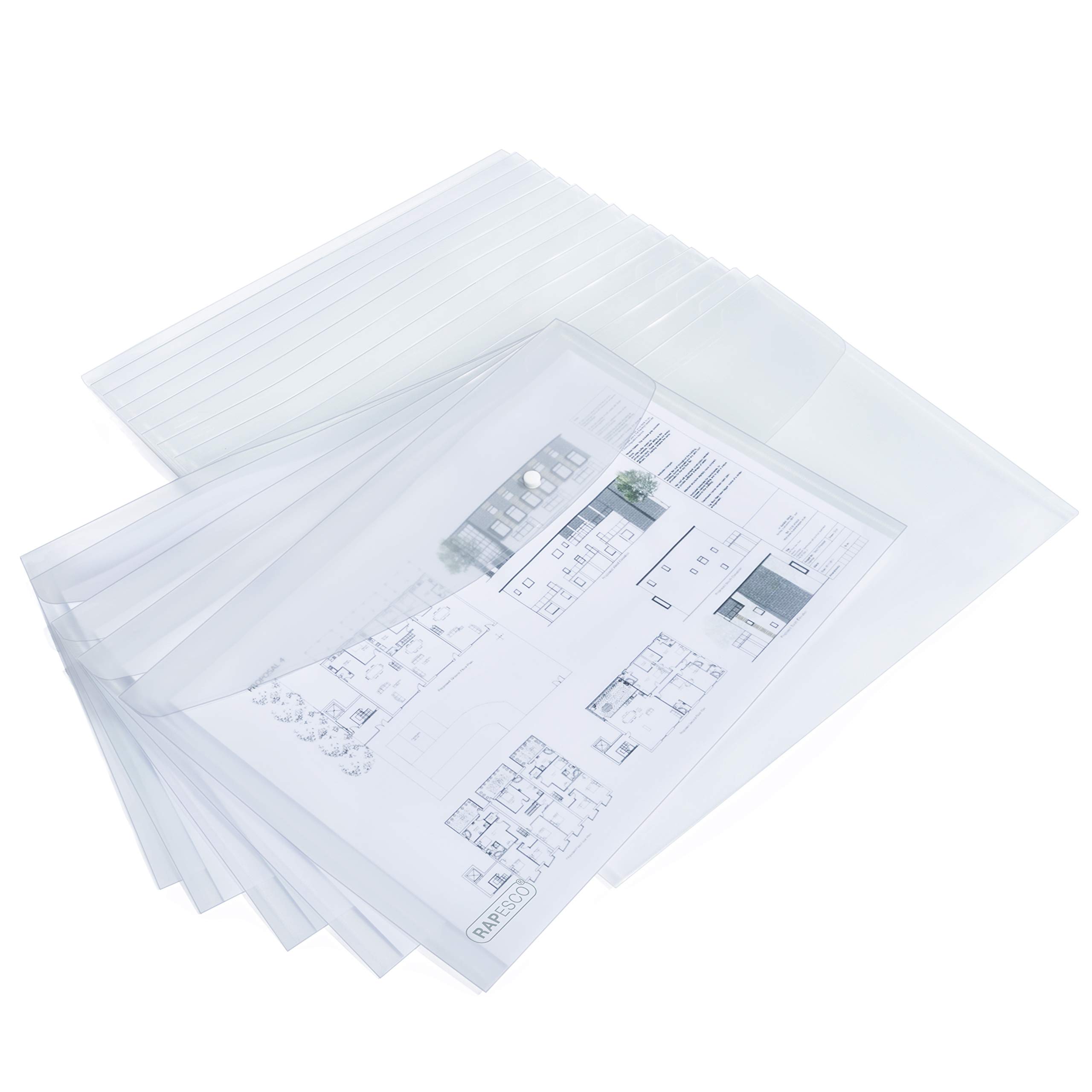 Rapesco 1589 ECO Carpeta Sobre Portafolios con Broche, Material Reciclado, A3, Transparente, Paquete de 20