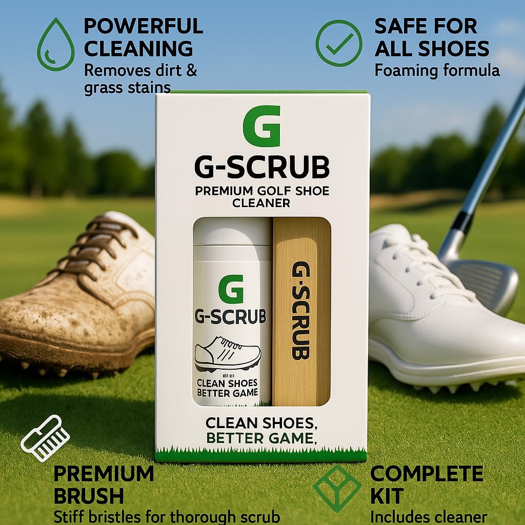 G-SCRUB Shoe Cleaner Kit – Premium Golf Foaming Solution & Brush – Removes Dirt & Grass Stains – Safe on Leather, Mesh & Synthetic – Made in USA