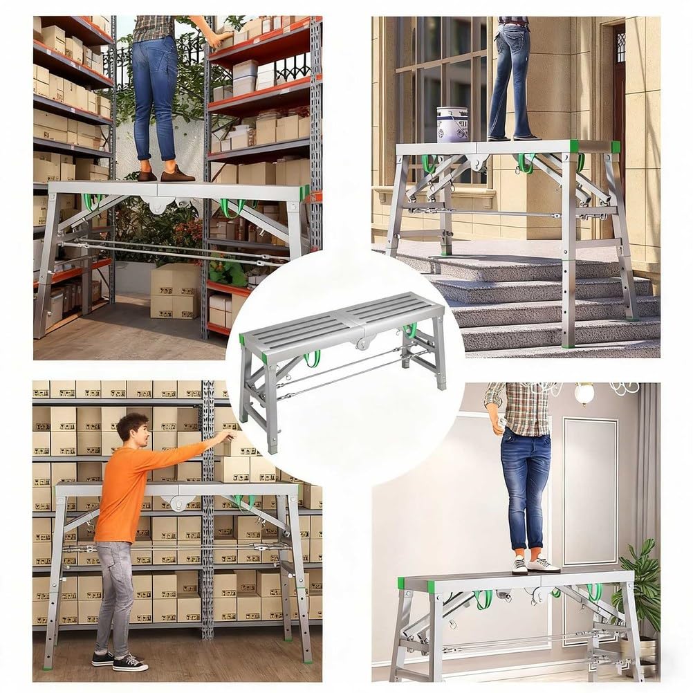 Plataforma Plegable portátil Multiusos con trampilla, andamio, Escalera, Taburete, Banco para Oficina en casa, Taller y Garaje. Carga máxima: 300 kg. 40 cm x 160 cm.