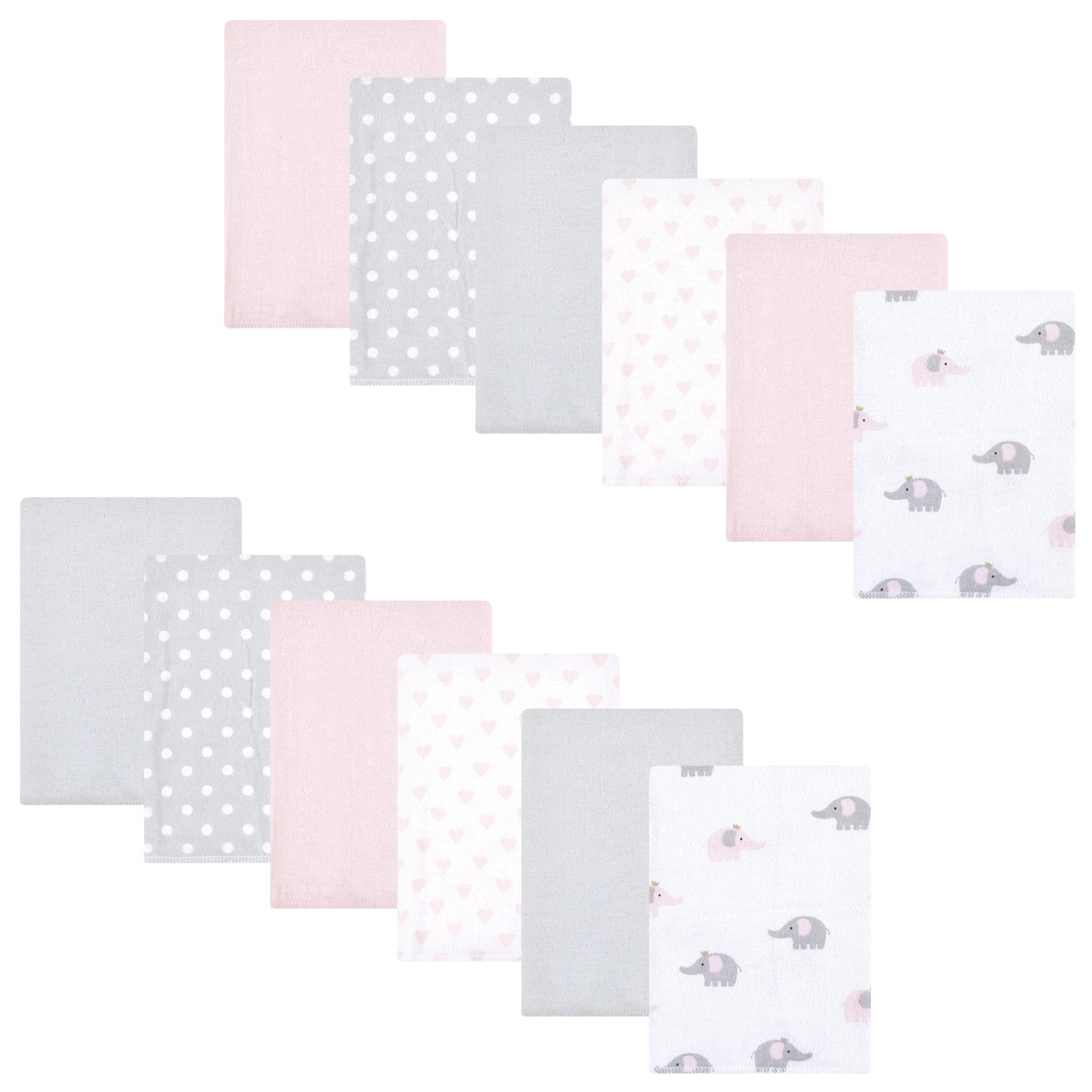 Hudson Baby Unisex Baby Cotton Flannel Burp Cloths Bundle, Pink Gray Elephant, One Size-image-18