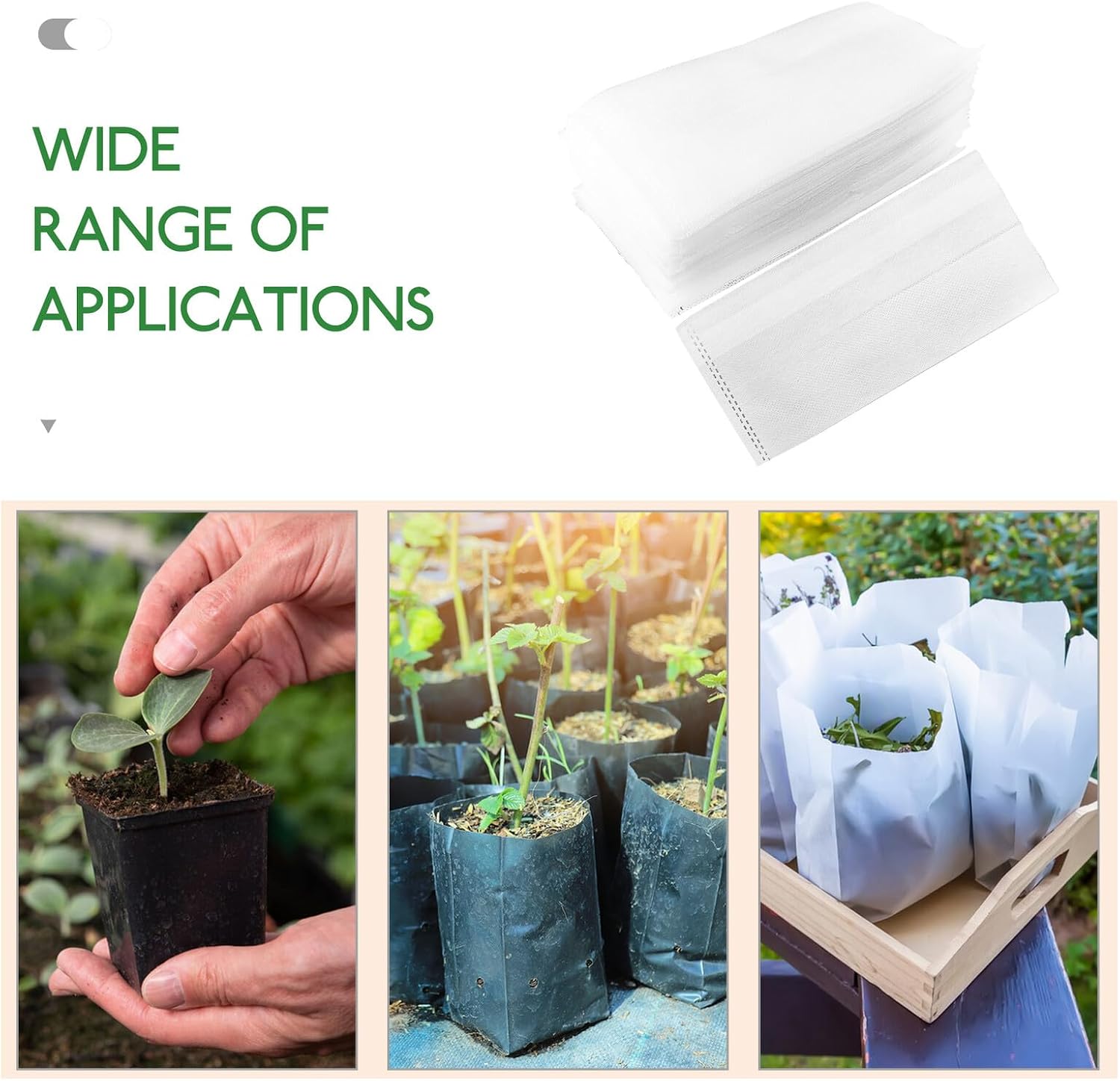 100pcs Non-Woven Fabric Nursery Bags Plant Grow Bags Biodegradable Seedling Pots 18x20cm Ventilated Vegetable and Flower Planting Pouches for Garden Use