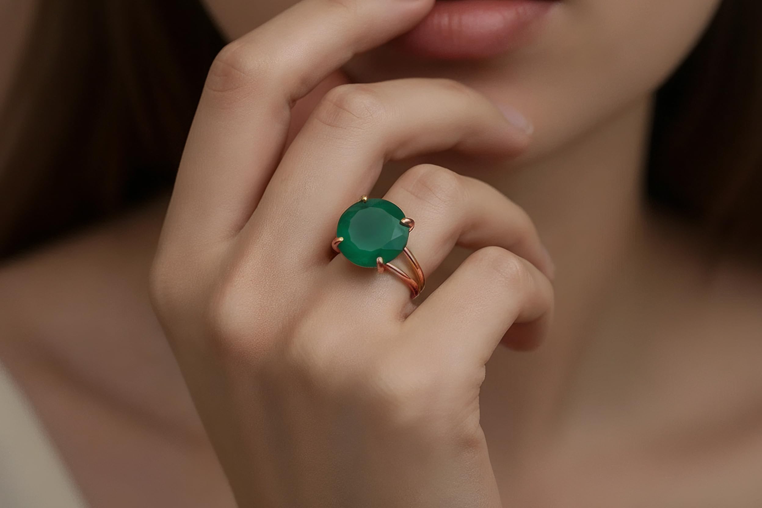 Anillos Personalizados de Piedras Preciosas para Mujer - Onix Verde en Plata de Ley 925 Banda Doble - Anillos Personalizados Hechos a Mano - Caja de Joyas Gratis y Grabado Personalizado Disponible