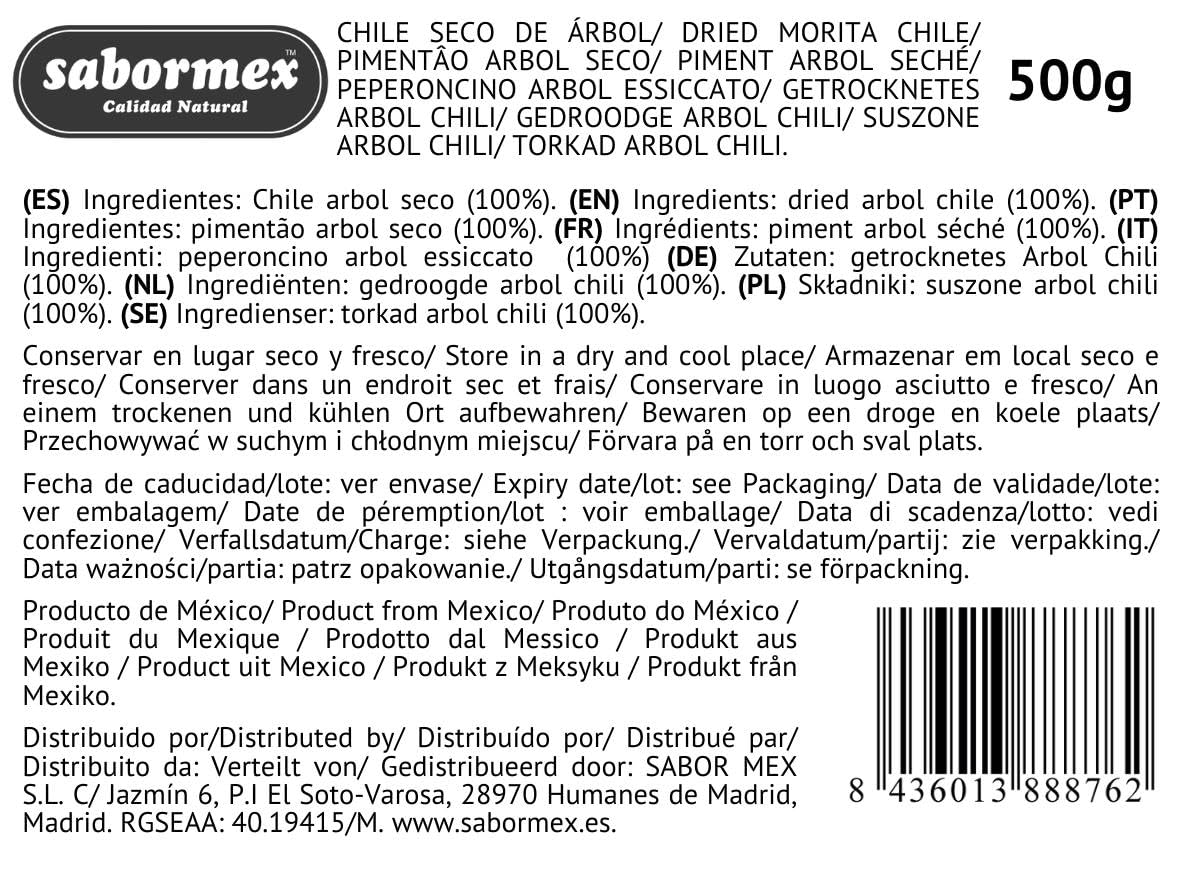PIMENTS SECHÉS ARBOL 500G | SABORMEX