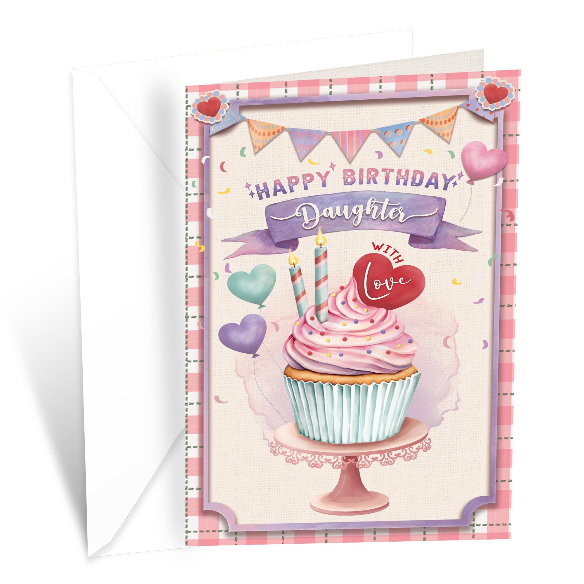 Prime Greetings Cute Daughter Happy Birthday Card, Made in America, Eco-Friendly, Thick Card Stock with Premium Envelope 5in x 7.75in, Packaged in Protective Mailer