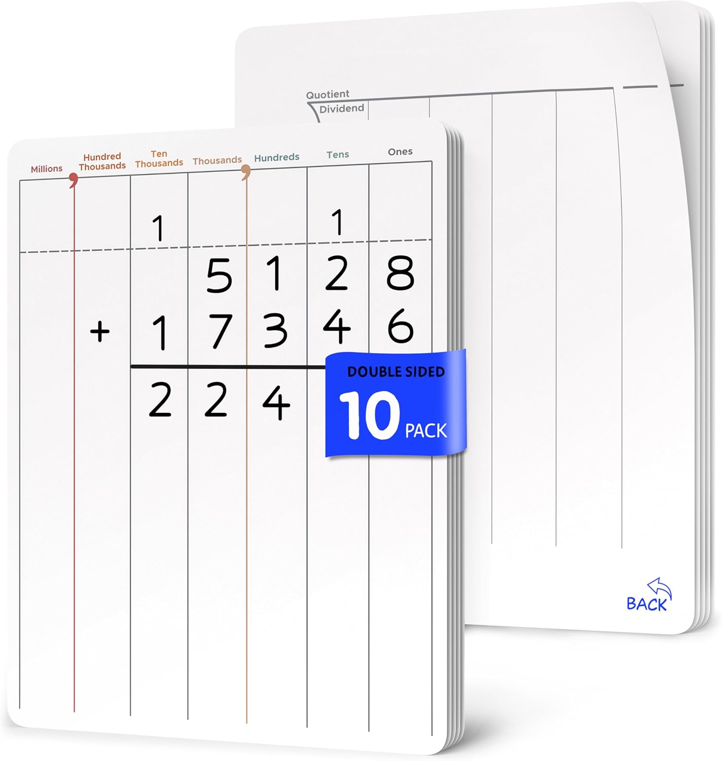 SCRIBBLEDO Division & Place Value Math Practice 9”x12” Small White Board Dry Erase Sheets Math Manipulatives 3rd Grade Long Division Math Supplies Teacher Students Classroom Pack of 10 Sheets