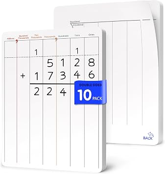 SCRIBBLEDO Division & Place Value Math Practice 9x12 Small White Board Dry Erase Sheets Math Manipulatives 3rd Grade Long Division Math Supplies Teacher Students Classroom Pack of 10 Sheets