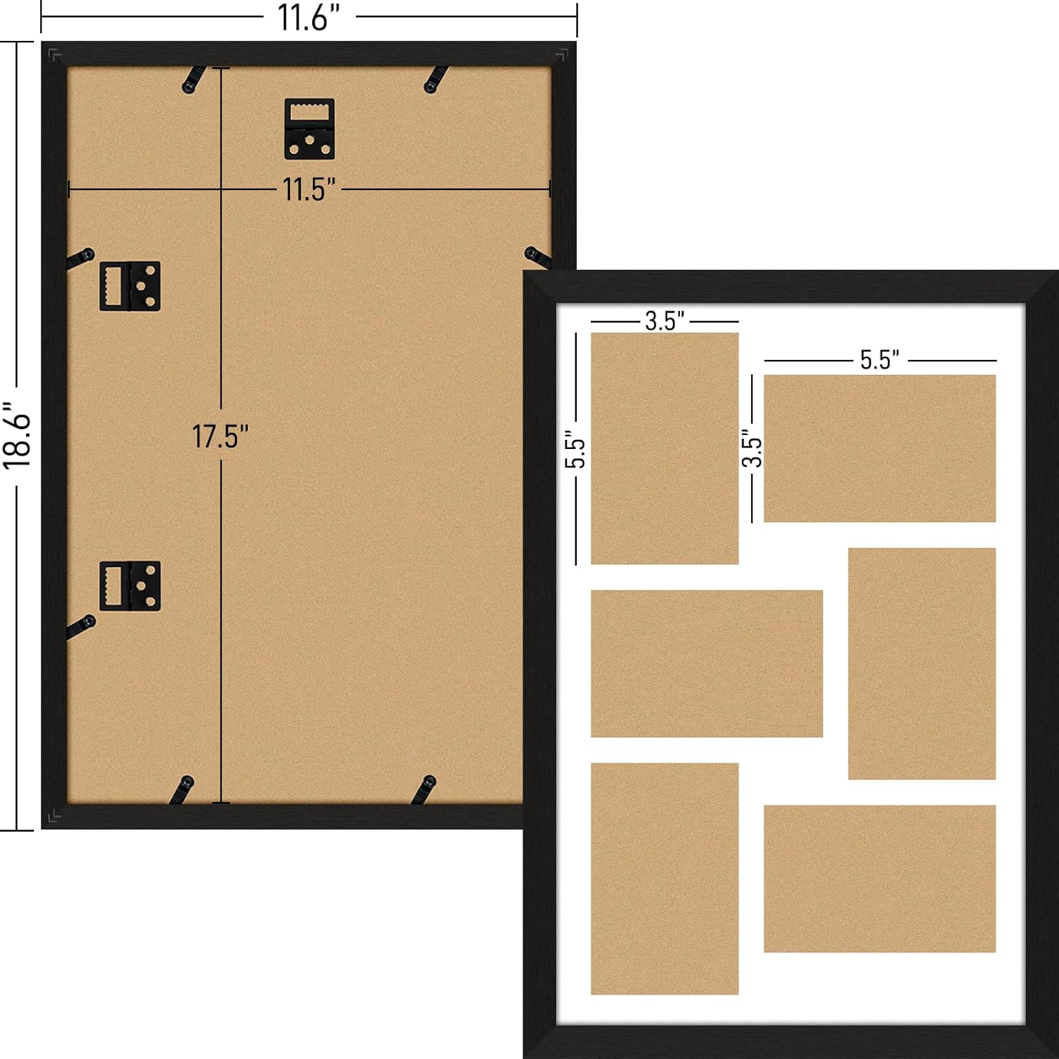4x6 Picture Frame Collage 6 Openings, Multi Photo Collage Frame 11.5x17.5 Gallery Wall Decor Wooden, Black Frame with White Mat, Wood
