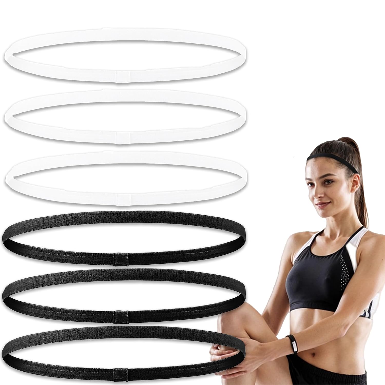 6 Pcs Workout Headbands for Men & Women - 0.4 Inch Elastic Sports Headband