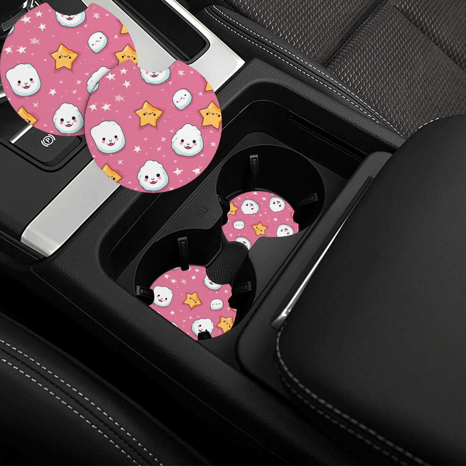Car Coaster 2 Pcs Car Cup Holder pad Cute Rice Balls Pattern Car Interior Cup Holder Pad Non-Slip Car Cup Pad Car Interior Decoration Accessories Car Cup mat for Most Vehicle 6.9 CM