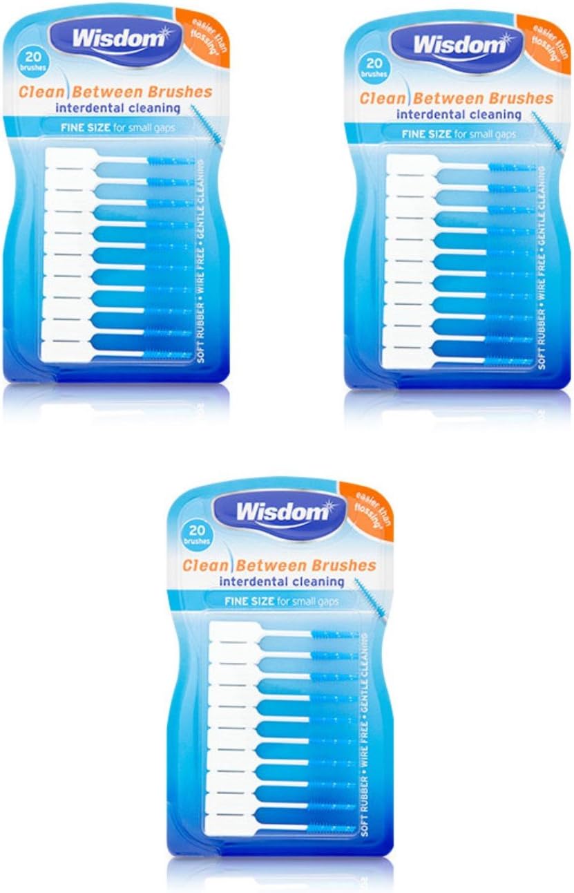 3x Wisdom Clean Between Interdental Brushes - Pack of 20 - Size Fine Blue (BLUE)