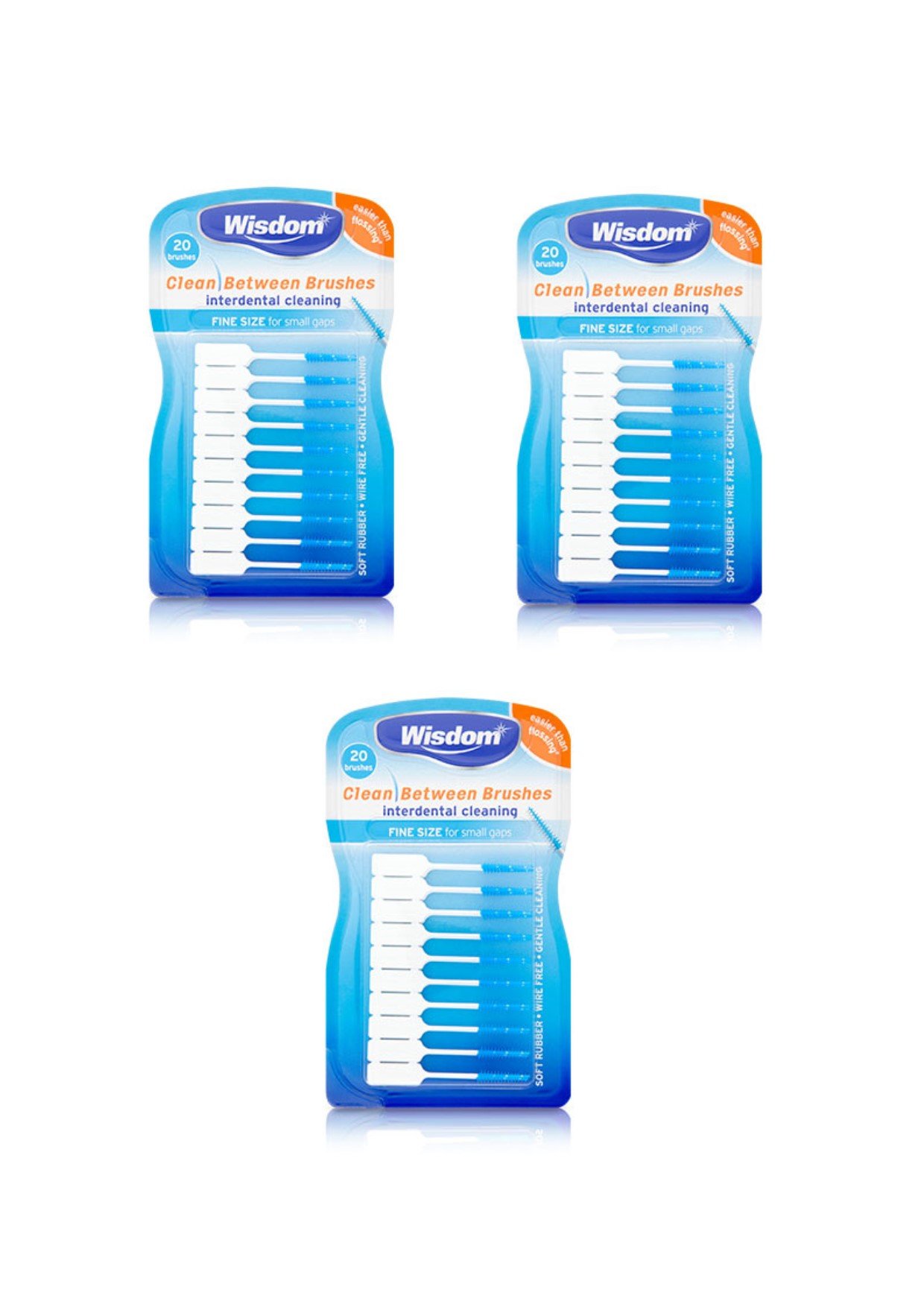 3x Wisdom Clean Between Interdental Brushes - Pack of 20 - Size Fine Blue (BLUE)