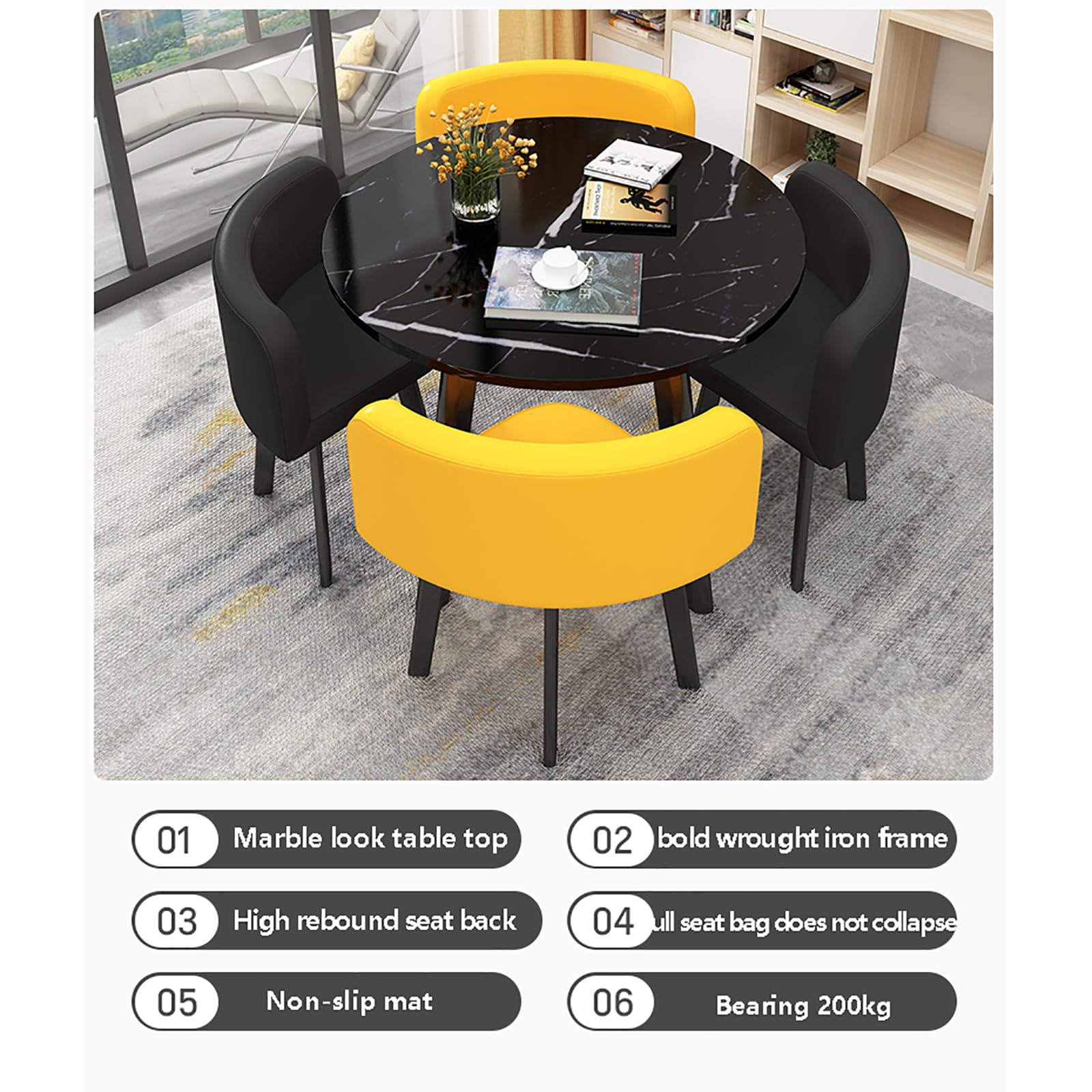 Set tavolo e sedie moderno Generic 4 persone tavolo rotondo 90 x 90 x 75 cm per caffè, ufficio e soggiorno