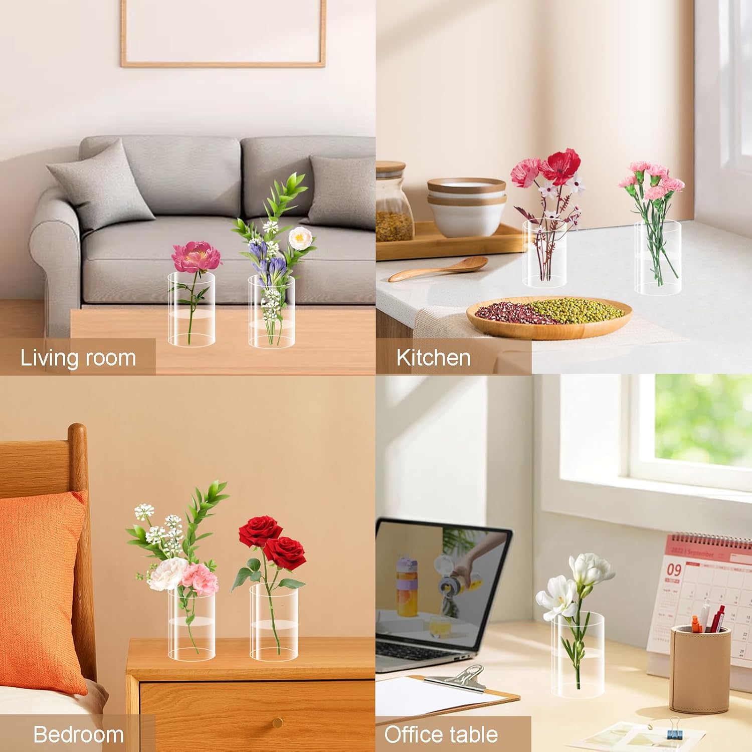20 Pcs Plastic Vases, 4 Inch Clear Acrylic Cylinder Vase Bulk Floating Candle Holder Small Plastic Vases for Centerpiece Flowers Home Table Wedding Decor
