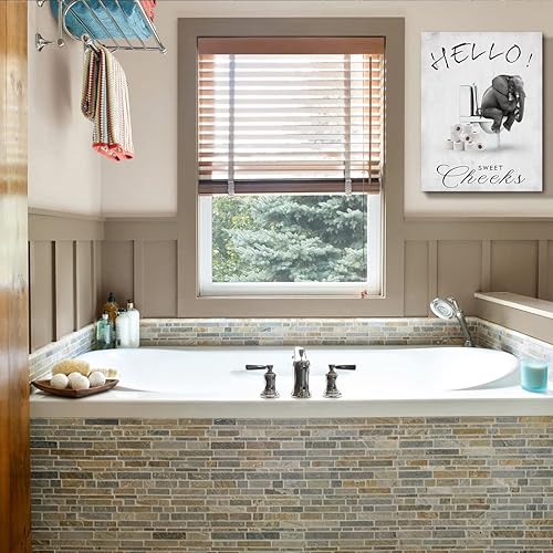 Miniatura 4 de Arte de pared de elefante para baño, decoración de pared en blanco y negro, letreros divertidos con texto en inglés Hello Sweet Cheeks con texto