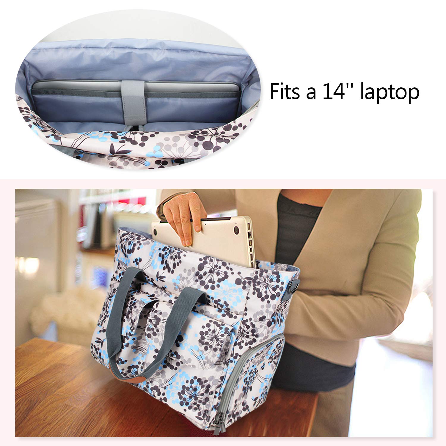 Teamoy Breast Pump Bag Compatible with Spectra S1/S2, Breast Cooler Bag Tote with Laptop Sleeve (Up to 14") for Working Moms, Dandelion(Bag ONLY) - Image 3