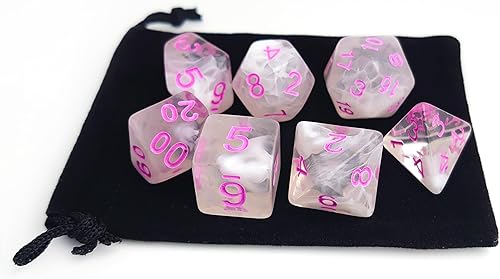Miniatura 4 de vvpesca DND - Juego de 7 dados poliédricos para TTRPG, Calabozos y Dragones, Juegos de rol - Dados del sistema D20 Barbie Pink DiceIvory-Pink