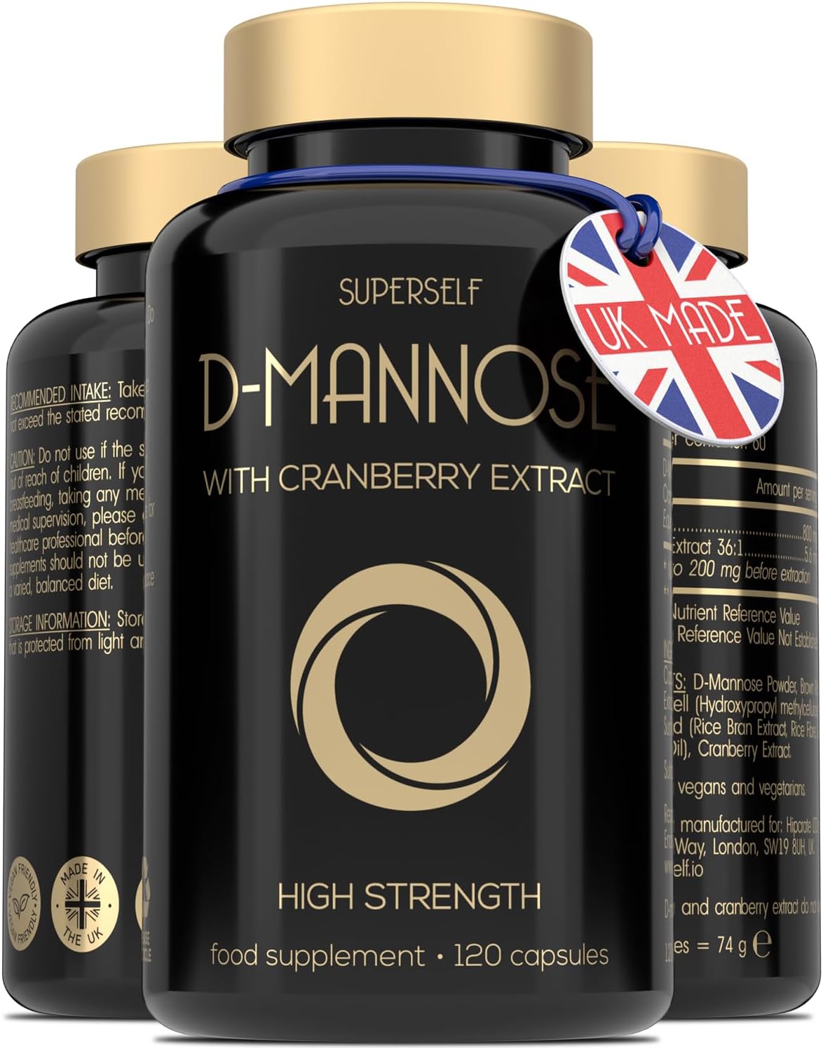 D-Mannose with Cranberry Capsules - 1000mg D Mannose & Cranberry Extract per Serving - 120 Tablets - UK Made & Vegan - High Strength Natural Dmannose Supplement for Women and Men