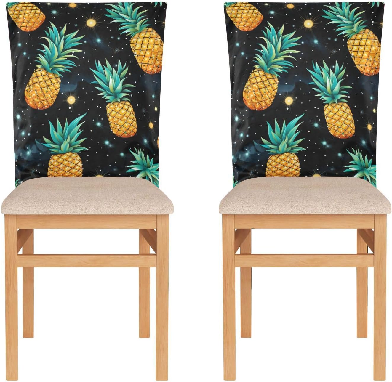 ALAZA Pineapples Stars Chair Back Cover Set of 6, Washable Reusable Removable Chair Slipcovers Decorative Chair Cover for Home Kitchen Wedding Party